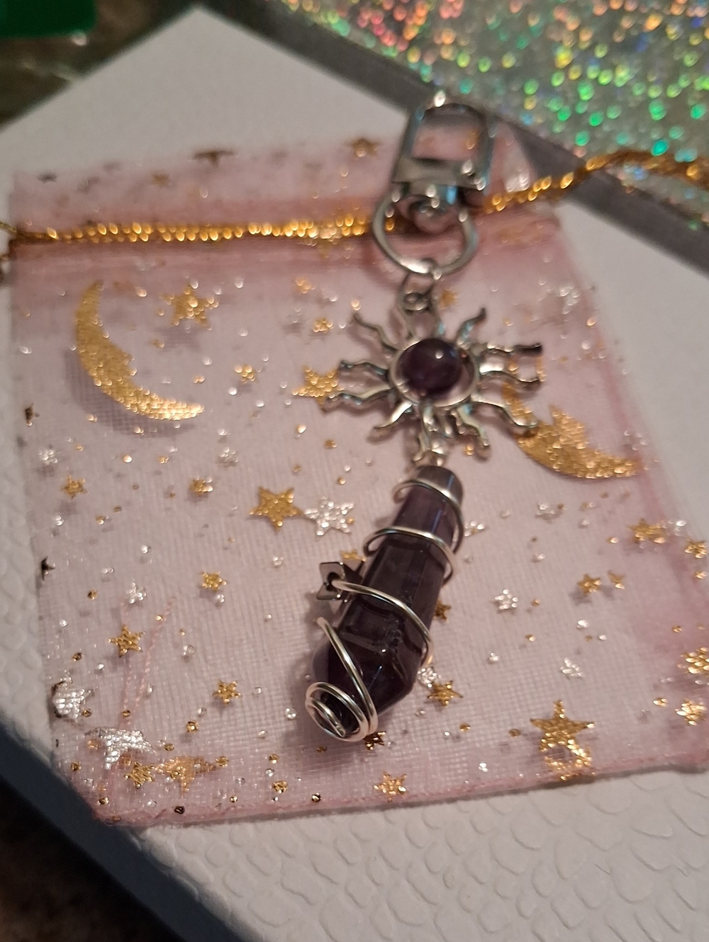 New! Amethyst Crystal Sun Keyring/Phone Charm/Bag Charm